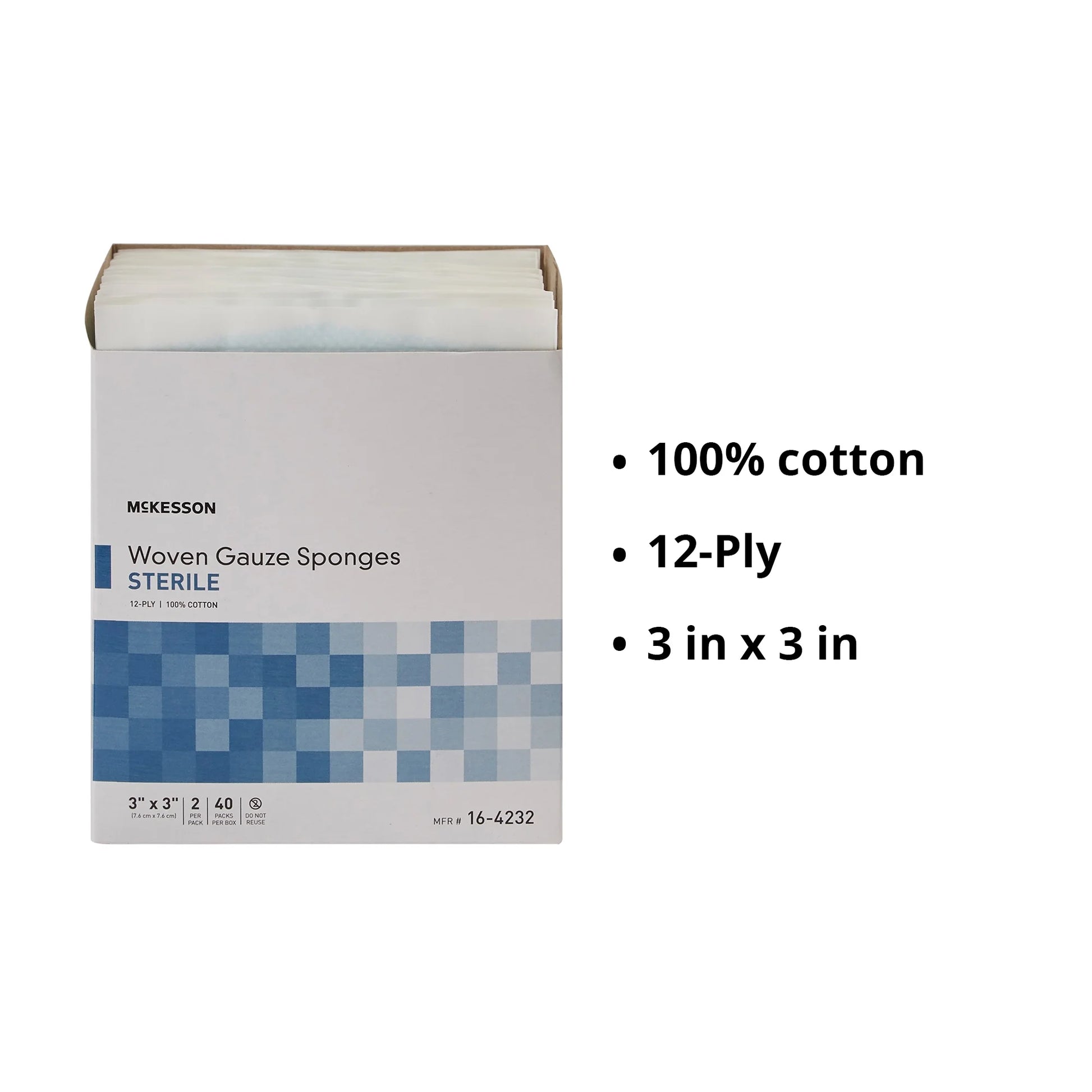 Gauze Sponges First Aid Supplies, Woven Wound Care Pad - 3 in X 3 In, 40 per Pack, 1 Pack