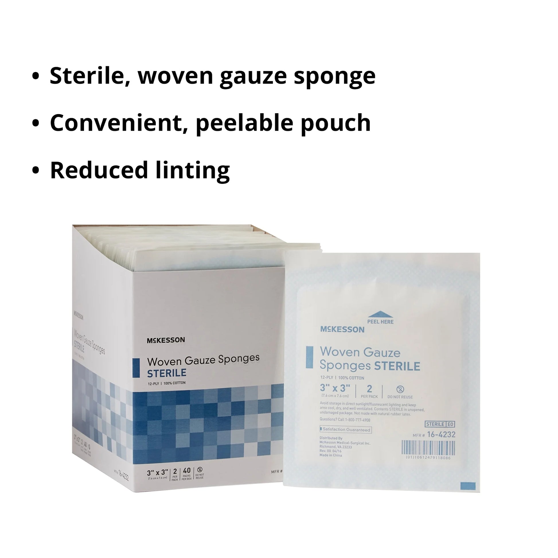 Gauze Sponges First Aid Supplies, Woven Wound Care Pad - 3 in X 3 In, 40 per Pack, 1 Pack